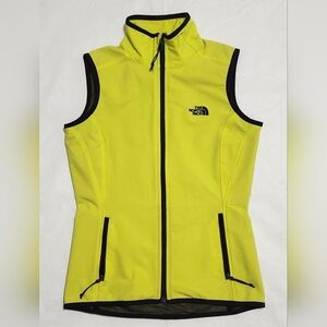 Womens The North Face Full Zip Pockets Lined Stretch Nylon Yellow Vest Size XS